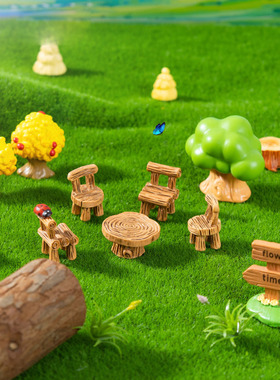 微景观创意休闲板凳小狐仙园艺造景 DIY装饰品迷你桌面树脂小摆件