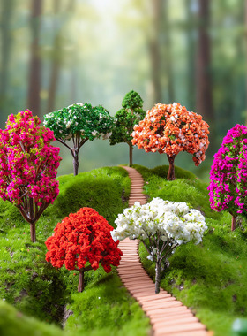 微景观简约现代创意塑料花仿真雪花树松树柳树木棉红枫苹果树摆件