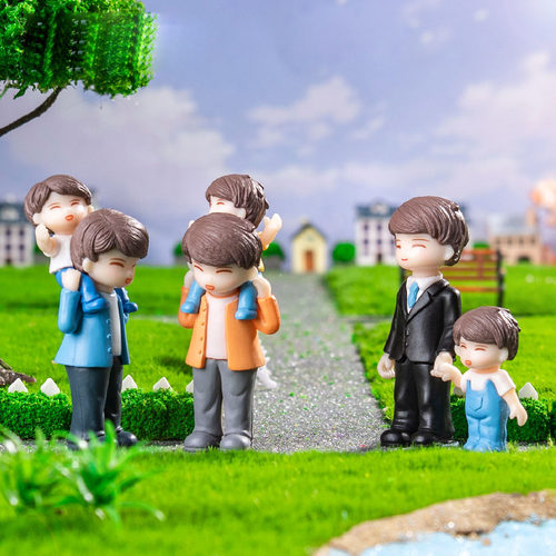 微景观创意登山父子父亲节公仔 DIY装饰品迷你汽车桌面树脂小摆件