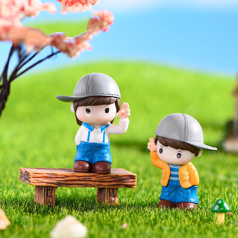 微景观创意卡通人物饰品摆件创意个性可爱卡通偶也少年戴帽子公仔