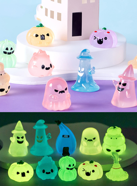 微景观创意可爱卡通夜光万圣节幽灵南瓜女巫小火苗DIY装饰品摆件