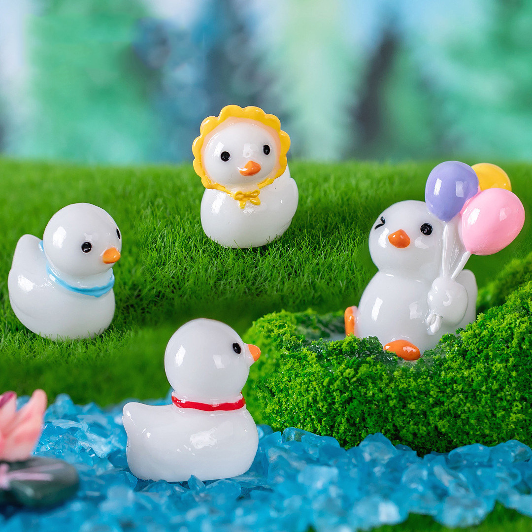 微景观简约现代可爱小白鸭公仔园艺造景装饰品配件车载树脂小摆件