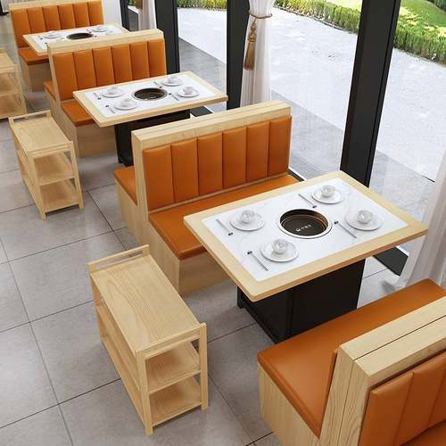 实木岩板大理石火锅桌子商用