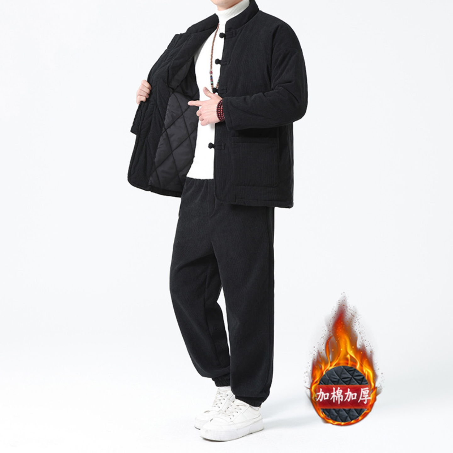 振炳甄选男装冬季新款中国风套装棉服中式复古唐装棉衣男士两件套