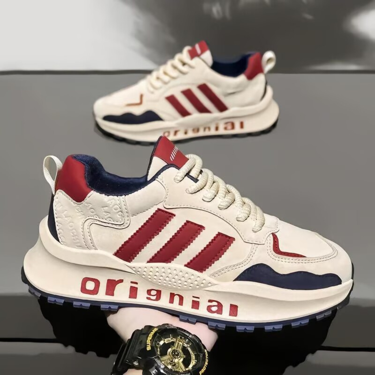 俄罗斯出口转内销飞行员男鞋秋冬男士款增高休闲鞋三条杠运动鞋子