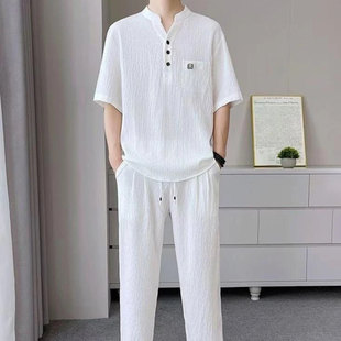 点击率服饰男装高档轻奢新中式休闲套装2026男士冰丝透气两件套潮