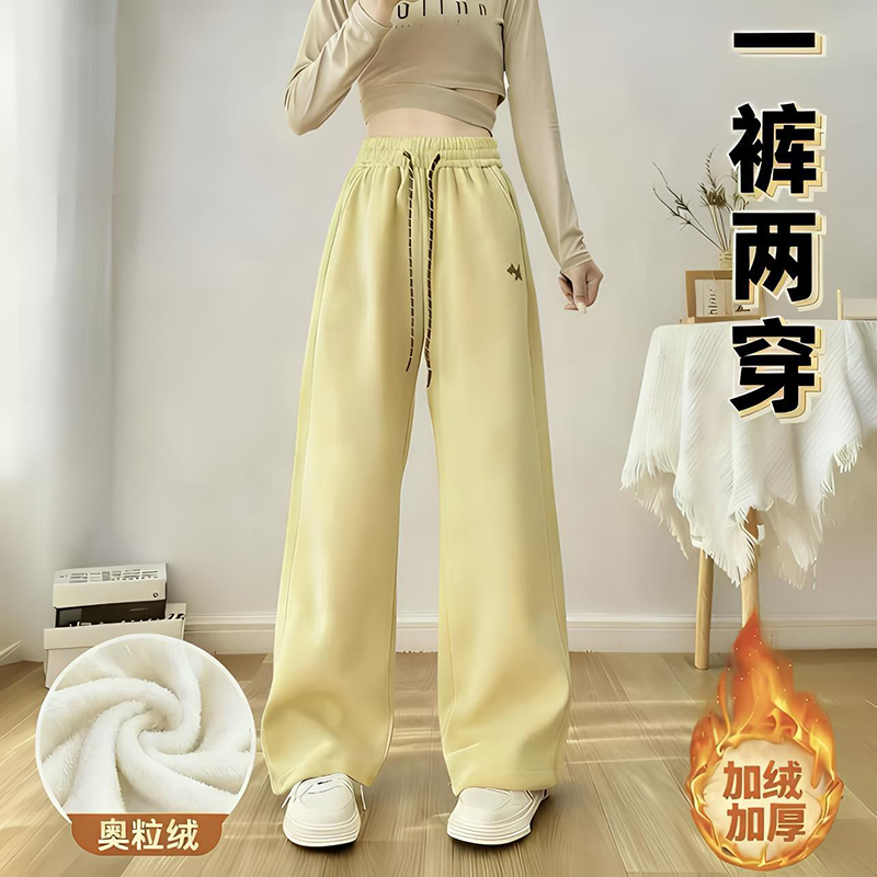 臻初女装2025秋冬新款百搭加绒卫裤小狗刺绣彩色欧若风保暖运动裤