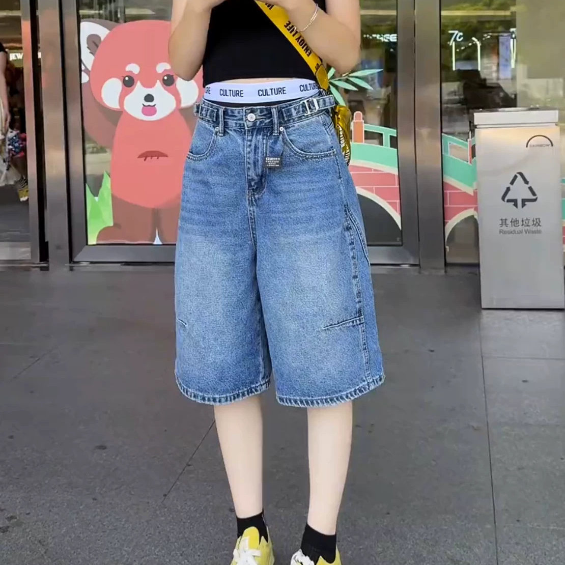 路途美式复古牛仔短裤夏