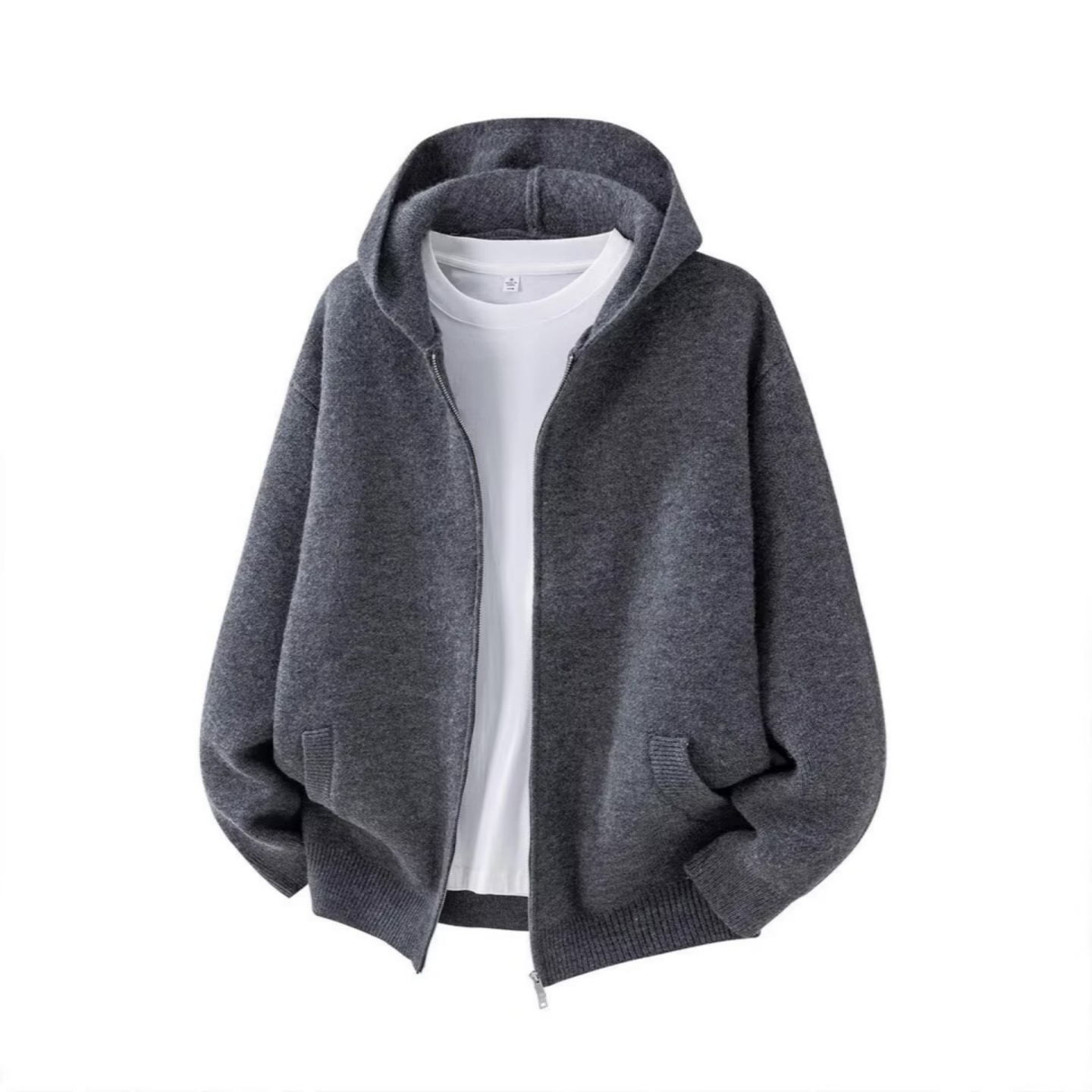 雪溪男装专卖店山羊绒连帽卫衣秋冬潮流休闲外套男士品质针织开衫