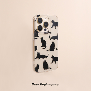 双层黑猫17promax软边壳16Pro适用苹果手机壳17 14高品质亚克力15全包13Pro保护套防摔亮面14Pro