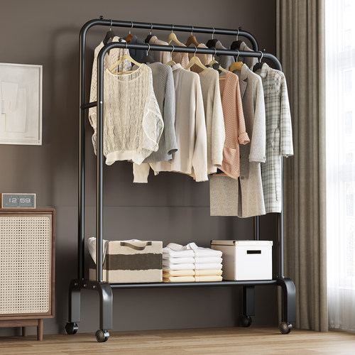 双杆式移动家用卧室晾衣架落地