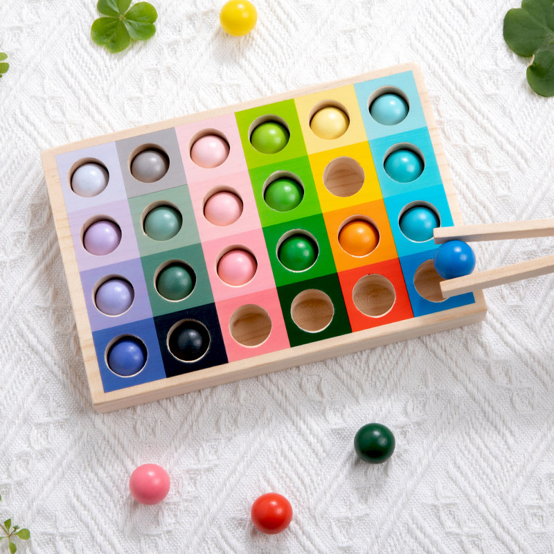 儿童蒙氏早教益智颜色分类夹珠子渐变色对应色彩敏锐度木制玩具幼