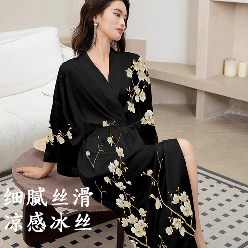 2024新款睡衣女春秋季冰丝夏天浴袍彷真丝绸高级感女士睡袍家居服