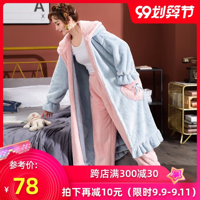 睡衣女浴袍珊瑚绒冬加厚长款冬季性感睡裙可爱秋冬大码法兰绒睡袍