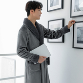 加绒保暖浴衣男士 睡袍男秋冬法兰绒加厚加长款 珊瑚绒睡衣冬季 浴袍