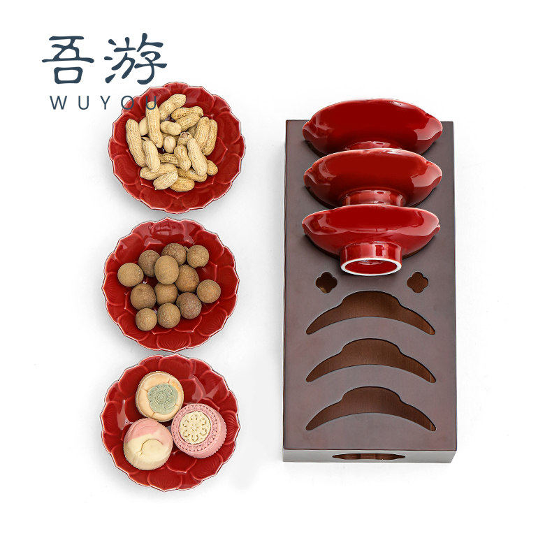 中式红色精致陶瓷喜庆果盘家用糕点盘结婚订婚婚庆用品布置装饰盘