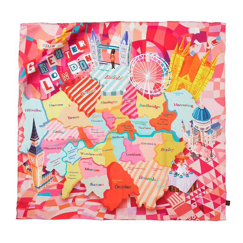 viesca欧式复古伦敦地图手绘真丝丝巾大方巾商务出国访问会员礼品