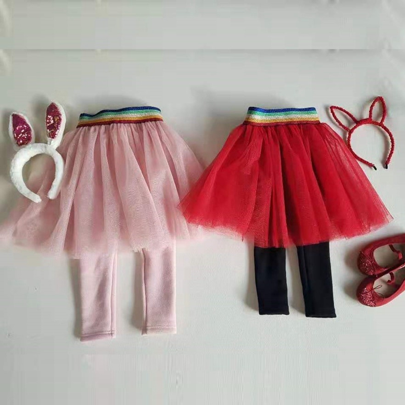 女童加绒裤韩国童装Merrykate2019冬季中大童网纱假两件打底裙裤