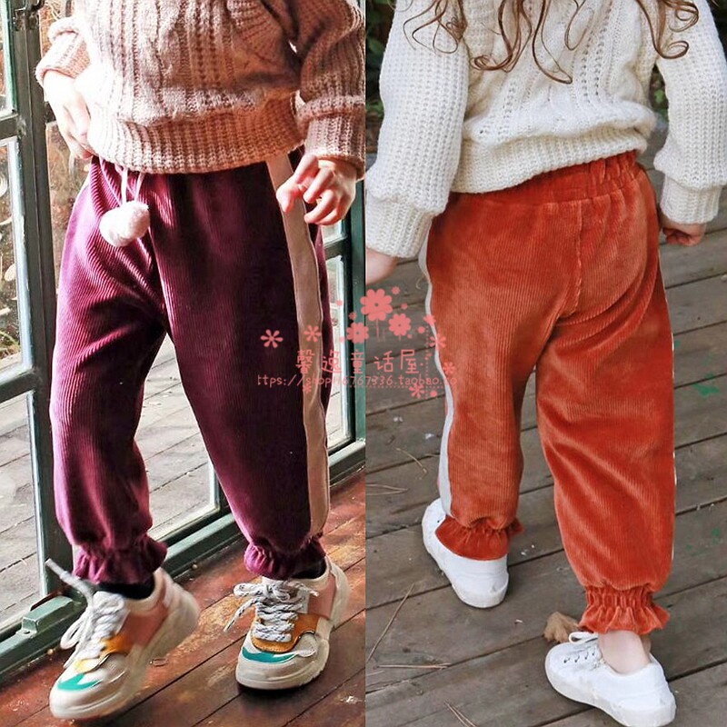 童装韩国冬季木耳边休闲加绒裤