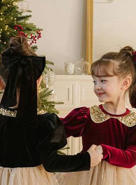 女童发饰韩国PinkBerry宝宝头饰走秀金丝绒大蝴蝶结公主发卡发箍