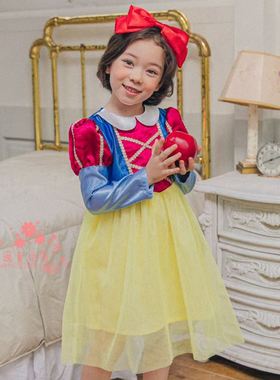女童连衣裙韩国童装PinkBerry2021春季宝宝白雪公主仿绸缎公主裙