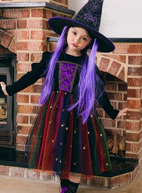 女童公主裙韩国童装PinkBerry2022秋冬万圣节女巫丝绒长袖连衣裙