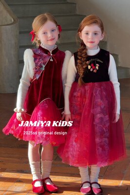 Jamiya女童连衣裙2025秋冬新款儿童洋气公主裙新中式背心裙拜年服