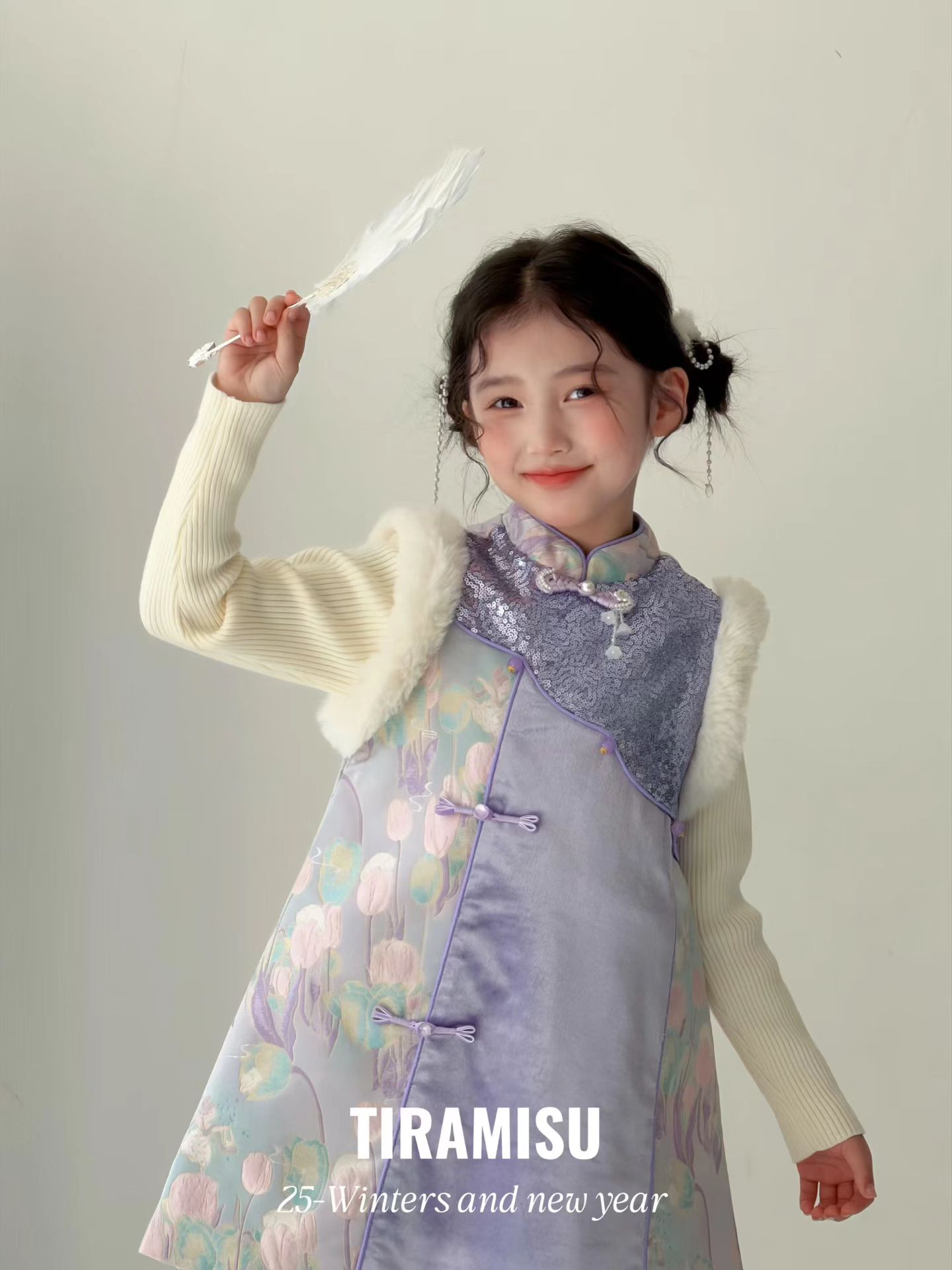 缇娜米苏女童连衣裙25秋冬儿童洋气女孩新中式国风拜年服旗袍裙