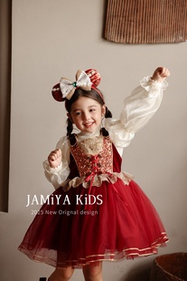 Jamiya女童连衣裙25秋冬儿童洋气女孩礼服裙背心裙生日主题公主裙