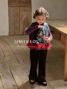 Jamiya女童新中式马甲2025秋冬新款儿童中国风外套加绒裤子年款