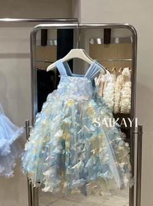 Saikayi专柜女童连衣裙2026夏儿童女孩立体花瓣网纱蓬蓬公主裙