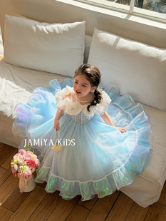 Jamiya女童连衣裙2026春夏儿童女孩冰雪奇缘公主裙生日主持人礼服