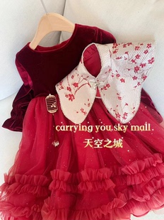 天空之城女童连衣裙25秋冬新款儿童洋气丝绒网纱公主裙生日礼服裙