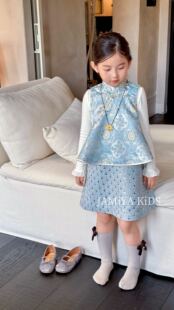 Jamiya女童新中式连衣裙2026秋冬新款儿童洋气中国风盘扣背心裙