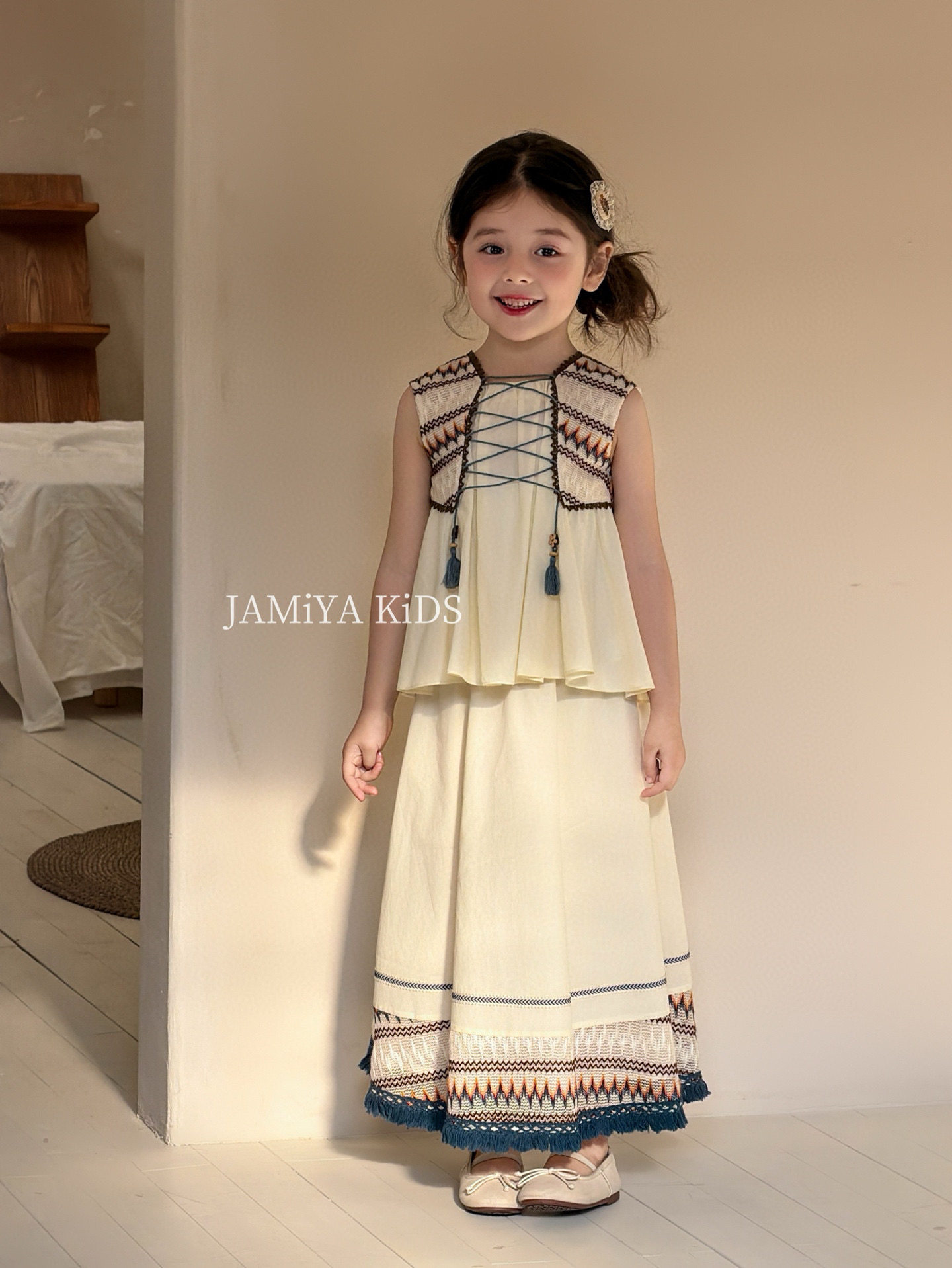Jamiya女童套装2026夏儿童女孩休闲公主度假风裙子背心两件套