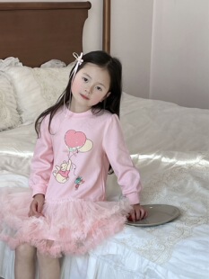 天空之城女童连衣裙2026春夏款儿童女孩粉色卡通公主裙网纱卫衣裙