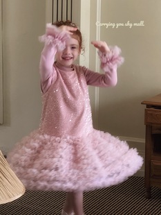 天空之城女童连衣裙25秋冬儿童洋气公主裙 珠片丝绒堆堆纱背心裙