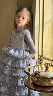 缇娜米苏正版女童连衣裙25秋冬新款儿童亮片公主裙女孩生日礼服裙