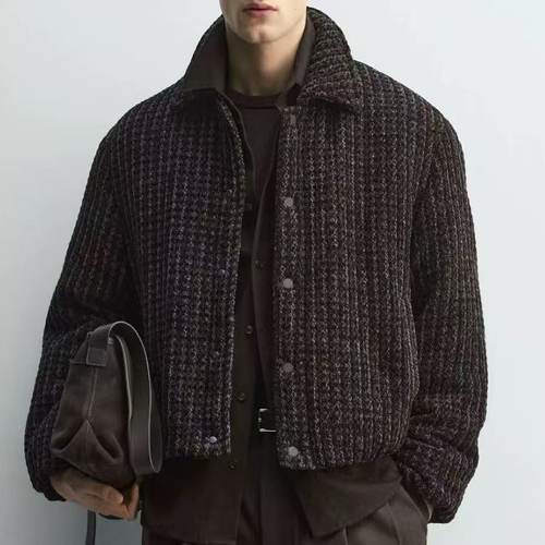 ZA2025冬季新款 男装 休闲复古翻领丝绒质感棉服夹克外套3833300