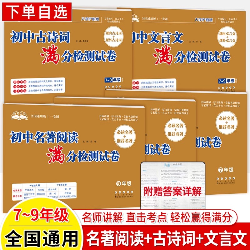 初中文言文古诗词名著阅读满分检测试卷 七八九年级上下册语文 初一初二初三古诗文知识阅读理解考点突破重难点专项测试卷助考金卷