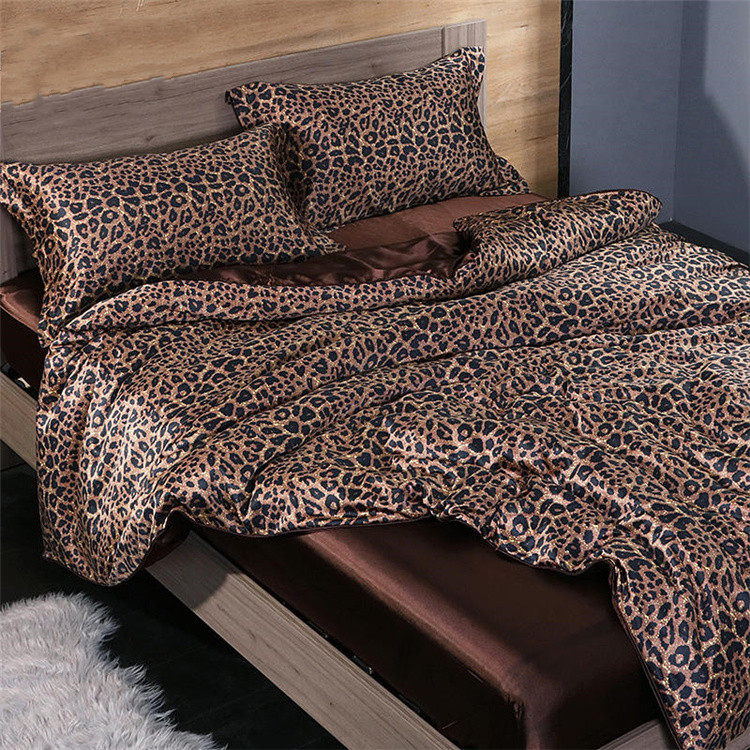 欧美洋气复古水洗真丝豹纹四件套夏季凉丝滑冰丝床单笠三件套床品