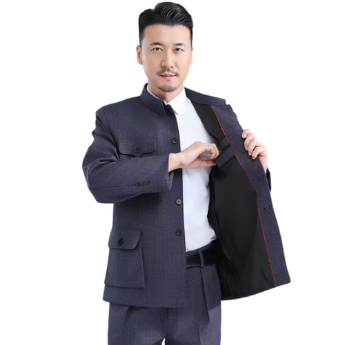 中老年春秋款中山装开衫爸爸外套