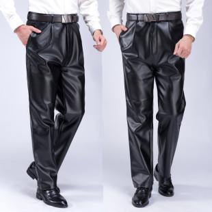 单层秋冬皮裤 子 男宽松工作服真皮手感保暖防水耐磨pu摩托车防风裤