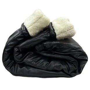 中老年妈妈裤皮裤女宽松直筒防水防水耐磨工作裤加绒加厚三层皮裤