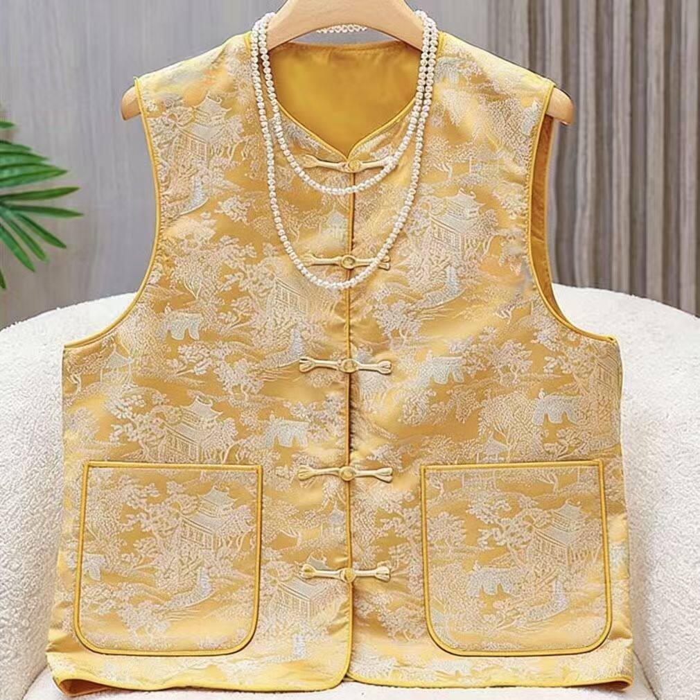 中老年女士国风马甲外套气质妈妈春秋装外穿坎肩背心宽松显瘦上衣