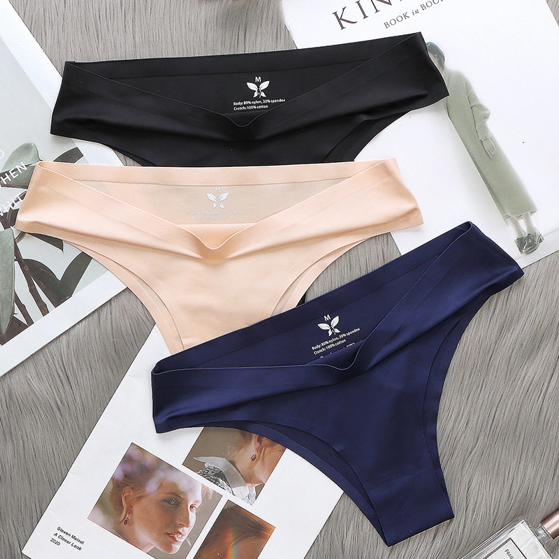 丁字裤女士冰丝无痕一片式女士内裤运动性感低腰T-Back外贸比基尼
