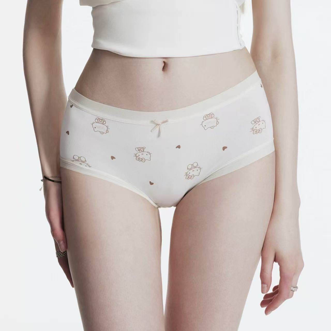 「LA」云朵kk*舒适纯棉裆包臀中腰冰丝可爱猫咪印花无痕学生内裤