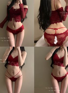 红色蕾丝镂空绑带内裤女低腰性感本命年冰丝少女三角裤