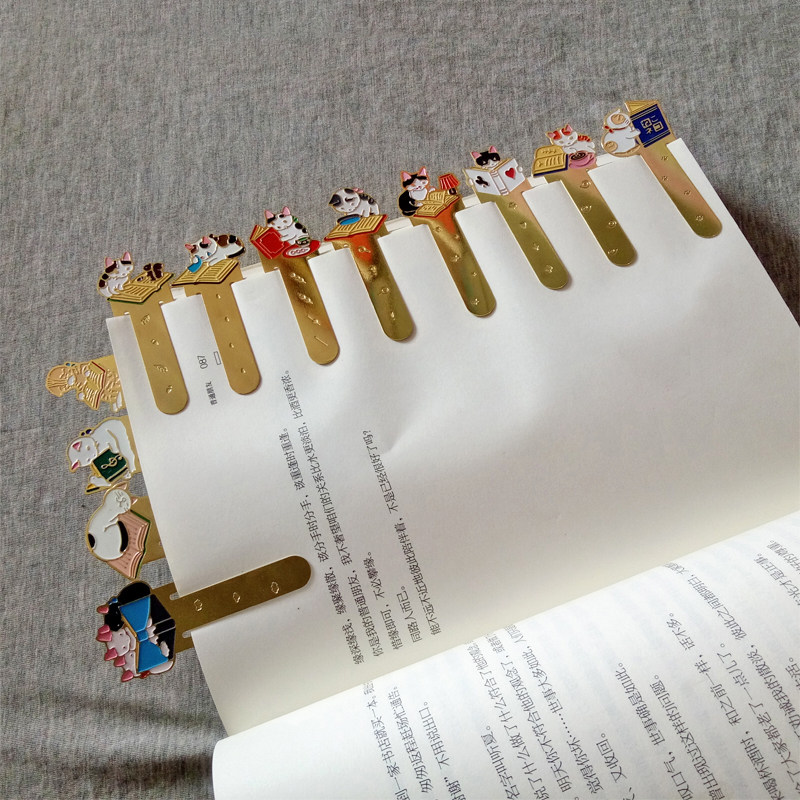 黄铜书签猫咪手工艺腐蚀雕刻书夹烤漆金属文具学生用小礼物礼品