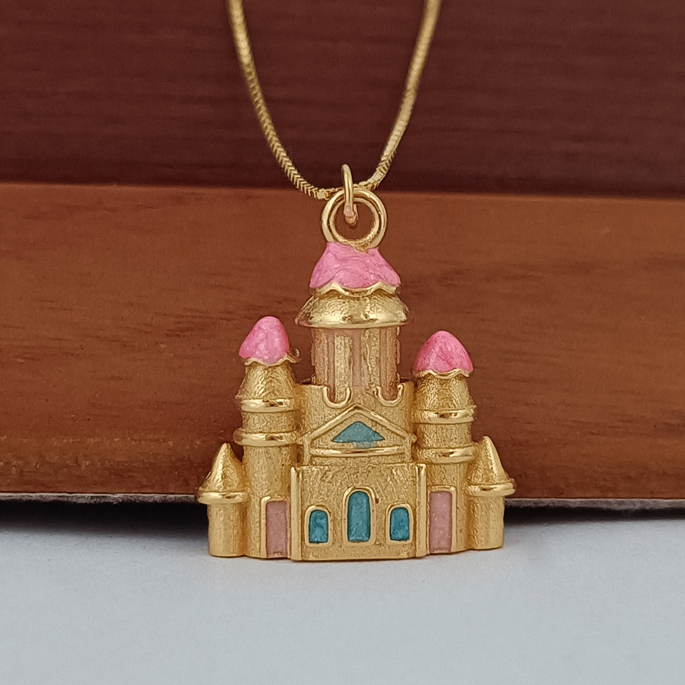 S925纯银镀真金古法烧蓝城堡吊坠编织项链DIY挂坠轻奢锁骨链新潮